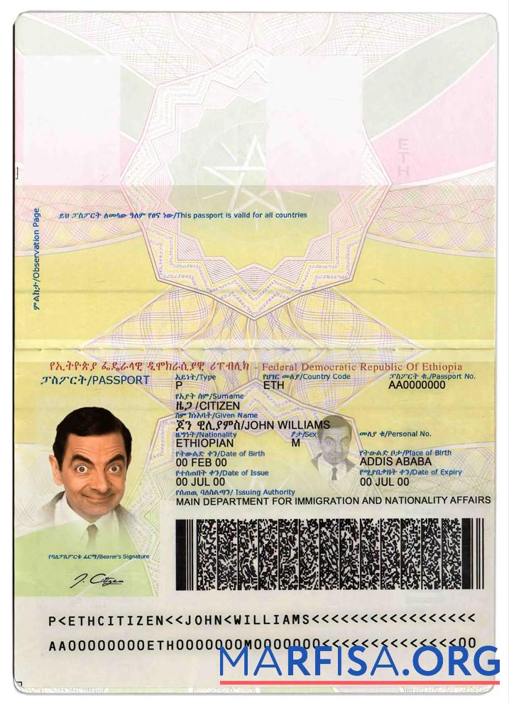 Realistic Ethiopia passport download for verification